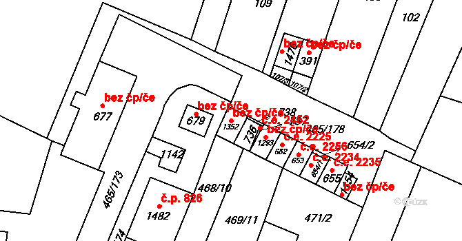 Znojmo 43429157 na parcele st. 1352 v KÚ Přímětice, Katastrální mapa
