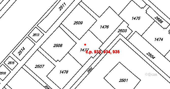 Kateřinky 934,935,936, Opava na parcele st. 1477 v KÚ Kateřinky u Opavy, Katastrální mapa