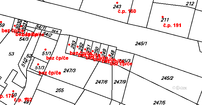 Zruč nad Sázavou 48116157 na parcele st. 249 v KÚ Zruč nad Sázavou, Katastrální mapa