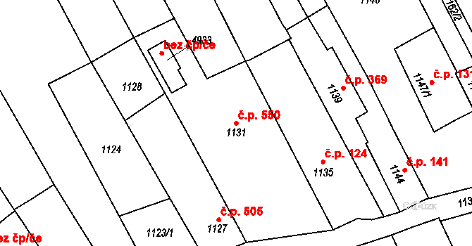 Buchlovice 550 na parcele st. 1131 v KÚ Buchlovice, Katastrální mapa