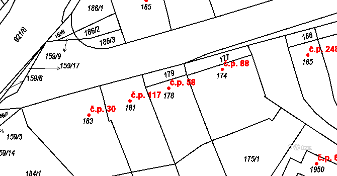 Babice 58 na parcele st. 178 v KÚ Babice u Uherského Hradiště, Katastrální mapa