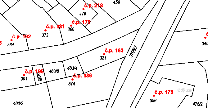 Hradčovice 163 na parcele st. 321 v KÚ Hradčovice, Katastrální mapa