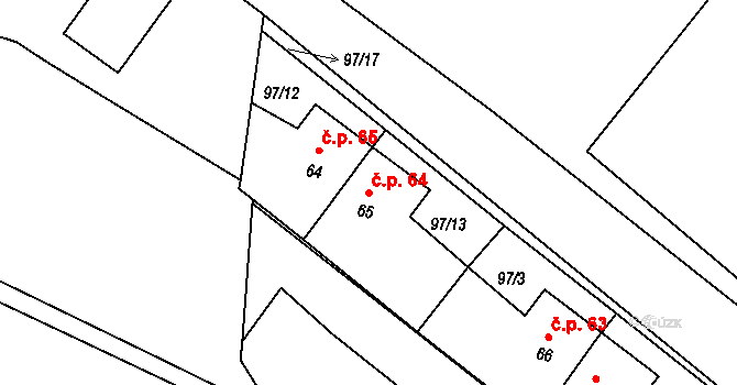 Liběšice 64, Želenice na parcele st. 65 v KÚ Liběšice u Želenic, Katastrální mapa