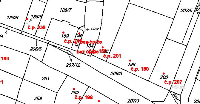 Vícemilice 201, Bučovice na parcele st. 196 v KÚ Vícemilice, Katastrální mapa
