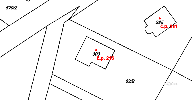 Kravsko 216 na parcele st. 303 v KÚ Kravsko, Katastrální mapa