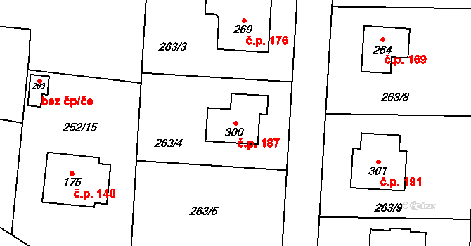 Zlosyň 187 na parcele st. 300 v KÚ Zlosyň, Katastrální mapa