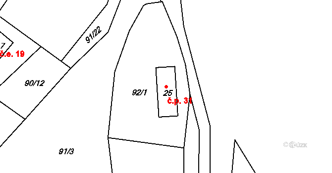 Zdislav 31, Luže na parcele st. 25 v KÚ Zdislav, Katastrální mapa