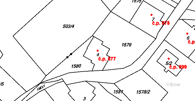 Krásná Lípa 877 na parcele st. 4 v KÚ Krásná Lípa, Katastrální mapa