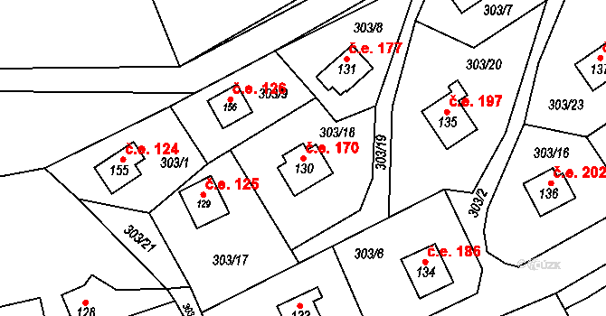 Bílichov 170 na parcele st. 130 v KÚ Bílichov, Katastrální mapa