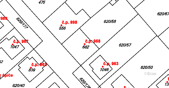 Kralupy nad Vltavou 958 na parcele st. 682 v KÚ Kralupy nad Vltavou, Katastrální mapa