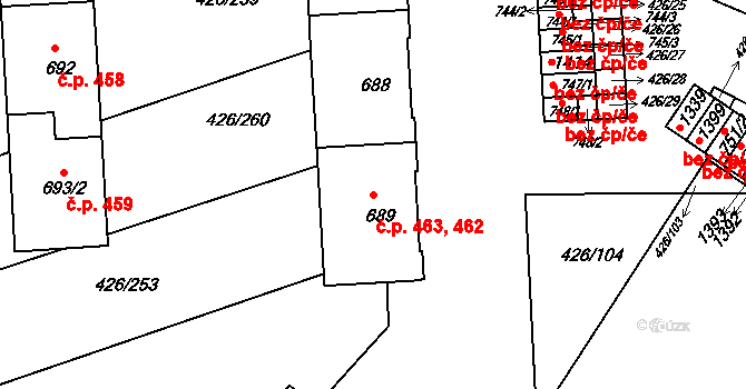 Kaznějov 462,463 na parcele st. 689 v KÚ Kaznějov, Katastrální mapa