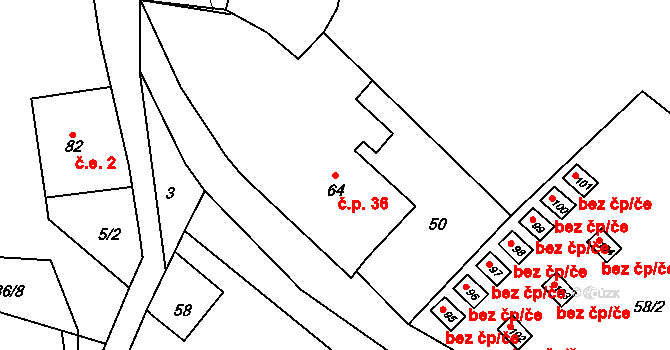 Bystřice 36, Bělá nad Radbuzou na parcele st. 64 v KÚ Bystřice u Bělé nad Radbuzou, Katastrální mapa