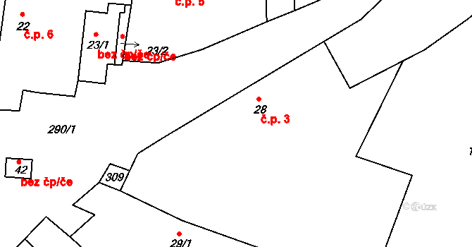 Týnec 3, Malý Bor na parcele st. 28 v KÚ Týnec u Hliněného Újezdu, Katastrální mapa
