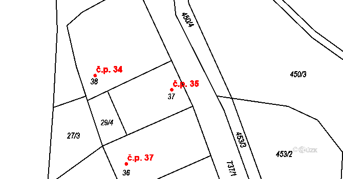 Lomnička 35, Plasy na parcele st. 37 v KÚ Lomnička u Plas, Katastrální mapa