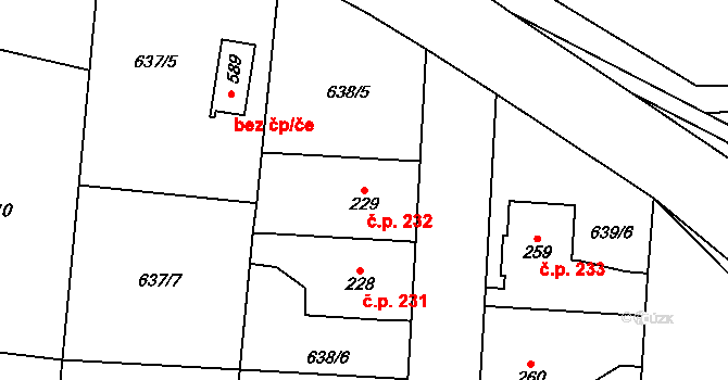 Krčín 232, Nové Město nad Metují na parcele st. 229 v KÚ Krčín, Katastrální mapa