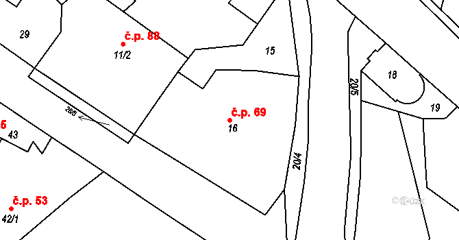 Slavětín nad Metují 69 na parcele st. 16 v KÚ Slavětín nad Metují, Katastrální mapa