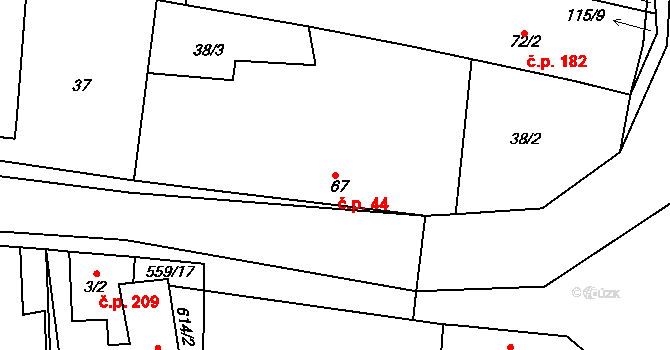 Moravany 44 na parcele st. 67 v KÚ Moravany nad Loučnou, Katastrální mapa
