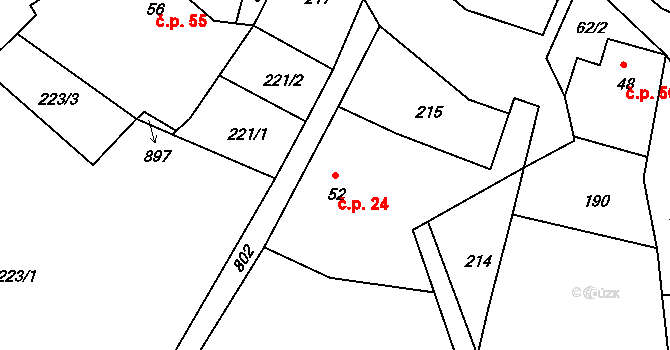 Václavov 24, Zábřeh na parcele st. 52 v KÚ Václavov u Zábřeha, Katastrální mapa