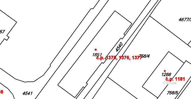 Frenštát pod Radhoštěm 1375,1376,1377 na parcele st. 1851 v KÚ Frenštát pod Radhoštěm, Katastrální mapa