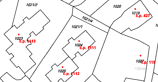 Kopřivnice 1111 na parcele st. 1024 v KÚ Kopřivnice, Katastrální mapa