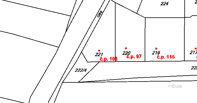Rynholec 105 na parcele st. 221 v KÚ Rynholec, Katastrální mapa