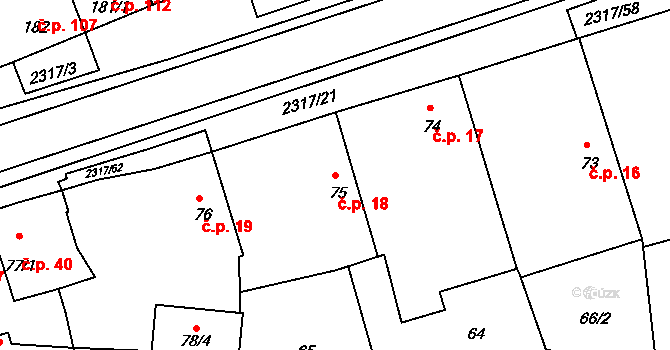 Košetice 18 na parcele st. 75 v KÚ Košetice, Katastrální mapa