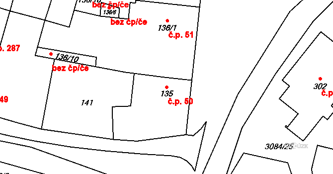 Buškovice 50, Podbořany na parcele st. 135 v KÚ Buškovice, Katastrální mapa