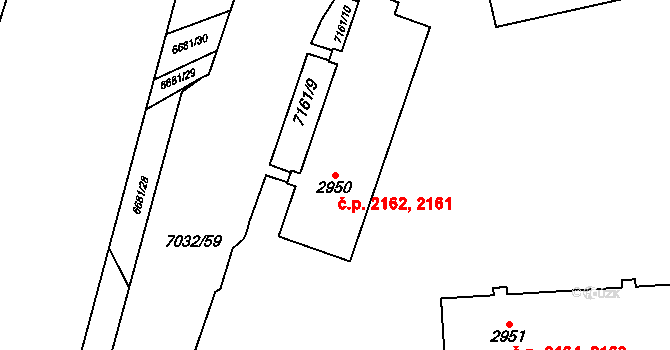 Žatec 2161,2162 na parcele st. 2950 v KÚ Žatec, Katastrální mapa