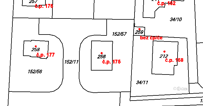 Kozomín 175 na parcele st. 256 v KÚ Kozomín, Katastrální mapa