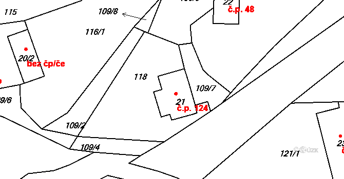Ohnišov 124 na parcele st. 21 v KÚ Ohnišov, Katastrální mapa