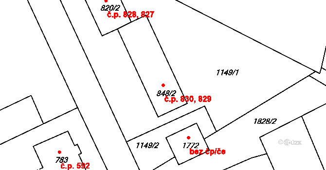Vamberk 829,830 na parcele st. 848/2 v KÚ Vamberk, Katastrální mapa