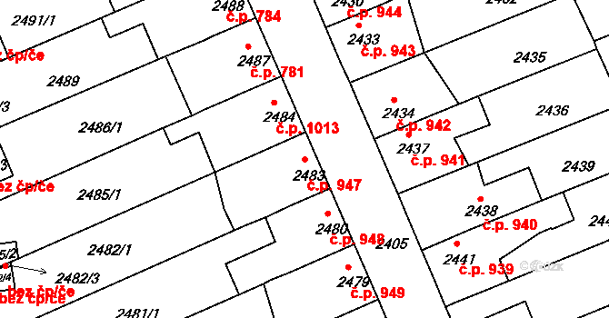 Holešov 947 na parcele st. 2483 v KÚ Holešov, Katastrální mapa