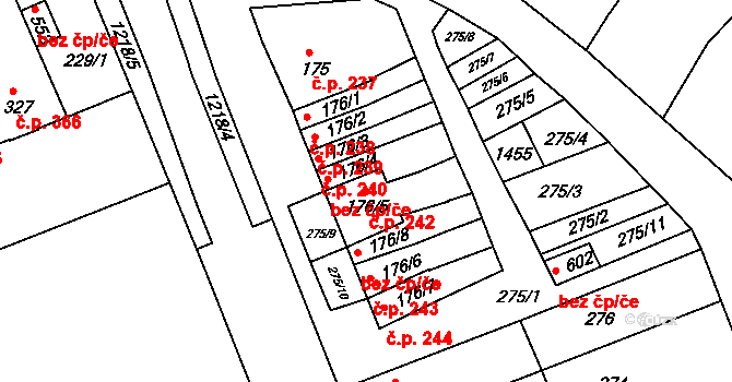 Smržice 242 na parcele st. 176/5 v KÚ Smržice, Katastrální mapa