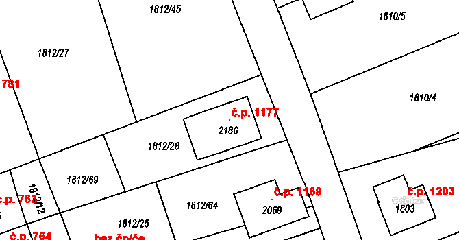 Polná 1177 na parcele st. 2186 v KÚ Polná, Katastrální mapa