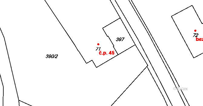 Hrabůvka 45 na parcele st. 71 v KÚ Hrabůvka u Hranic, Katastrální mapa