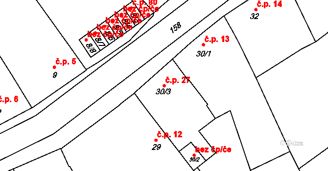Přerov X-Popovice 27, Přerov na parcele st. 30/3 v KÚ Popovice u Přerova, Katastrální mapa