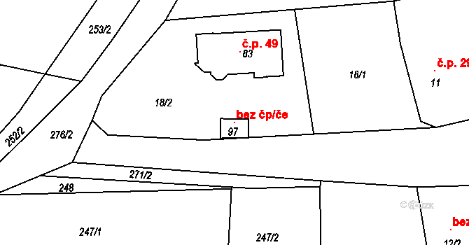 Lomec 119862158 na parcele st. 97 v KÚ Lomec u Klatov, Katastrální mapa