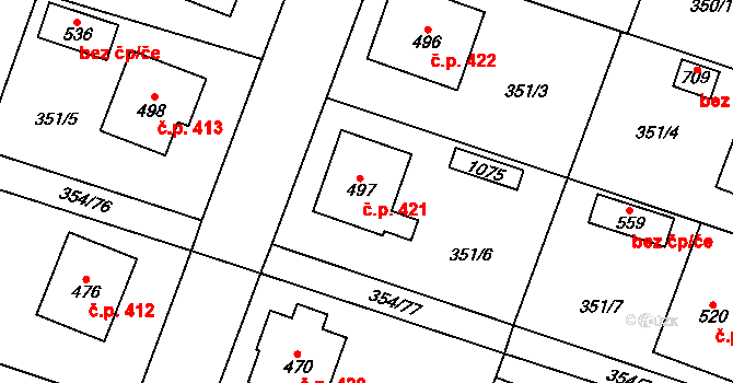Rožďalovice 421 na parcele st. 497 v KÚ Rožďalovice, Katastrální mapa