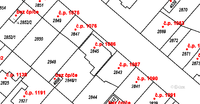 Čelákovice 1086 na parcele st. 2845 v KÚ Čelákovice, Katastrální mapa