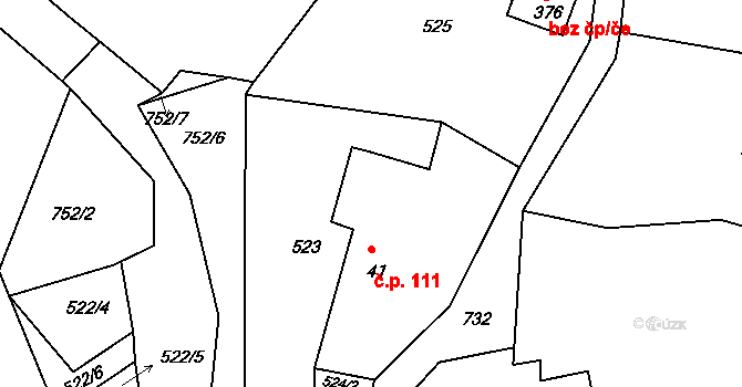 Skalsko 111, Pohoří na parcele st. 41 v KÚ Pohoří u Prahy, Katastrální mapa