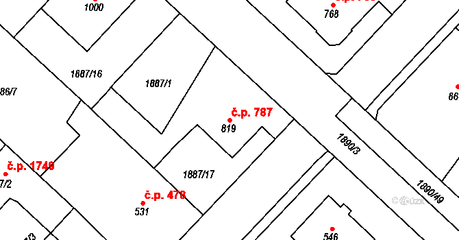 Tišnov 787 na parcele st. 819 v KÚ Tišnov, Katastrální mapa
