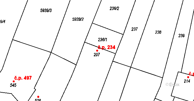 Dambořice 234 na parcele st. 207 v KÚ Dambořice, Katastrální mapa