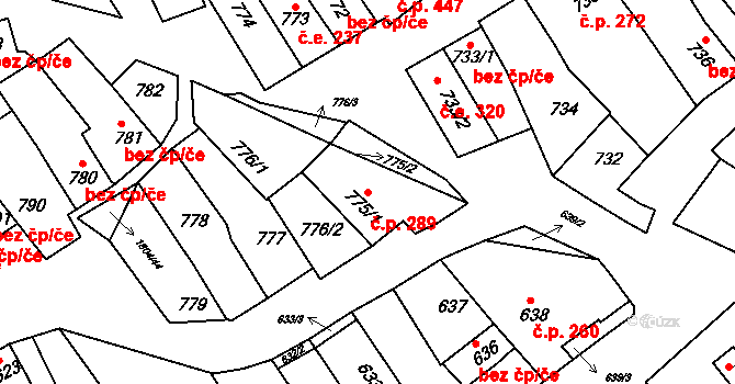 Dolní Bojanovice 289 na parcele st. 775/1 v KÚ Dolní Bojanovice, Katastrální mapa