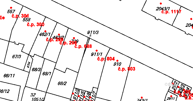 Kyjov 804 na parcele st. 911/1 v KÚ Kyjov, Katastrální mapa