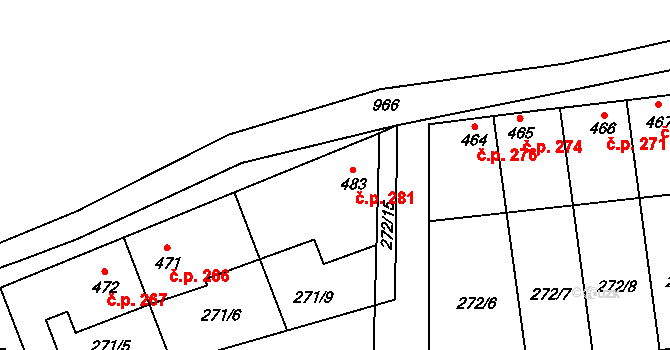 Humny 281, Pchery na parcele st. 483 v KÚ Pchery, Katastrální mapa