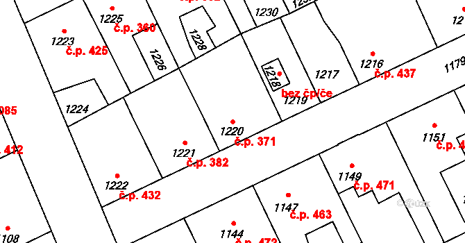 Kročehlavy 371, Kladno na parcele st. 1220 v KÚ Kročehlavy, Katastrální mapa