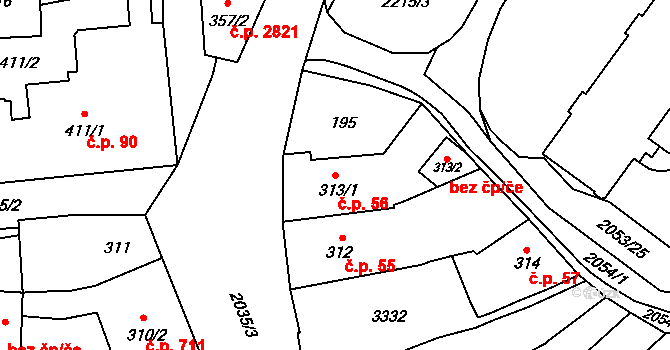 Šumperk 56 na parcele st. 313/1 v KÚ Šumperk, Katastrální mapa