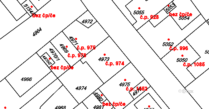 Kročehlavy 974, Kladno na parcele st. 4973 v KÚ Kročehlavy, Katastrální mapa