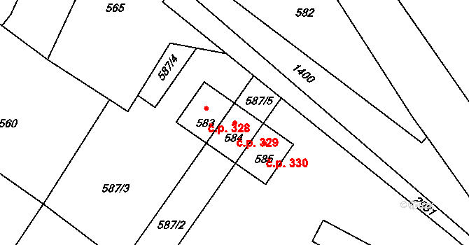 Divišov 329 na parcele st. 584 v KÚ Divišov u Benešova, Katastrální mapa