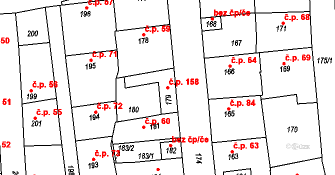 Švermov 158, Kladno na parcele st. 179 v KÚ Motyčín, Katastrální mapa